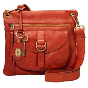 🔑 Vintage Fossil Slim Burnt Orange Leather Shoulder Bag